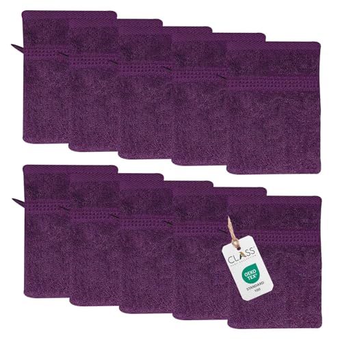 Class Home Collection Frottee Waschhandschuhe 16x21 cm – 10er Set Waschhandschuh – Besonders weiche & saugfähige Waschlappen aus 100% Baumwolle mit Aufhänger – Aubergine Class Home Collection Frottee Waschhandschuhe 16x21 cm – 10er Set Waschhandschuh – Besonders weiche & saugfähige Waschlappen aus 100% Baumwolle mit Aufhänger – Aubergine von Class Home Collection