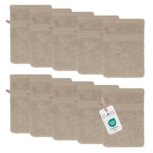 Class Home Collection Frottee Waschhandschuhe 16x21 cm – 10er Set Waschhandschuh – Besonders weiche & saugfähige Waschlappen aus 100% Baumwolle mit Aufhänger – Beige Class Home Collection Frottee Waschhandschuhe 16x21 cm – 10er Set Waschhandschuh – Besonders weiche & saugfähige Waschlappen aus 100% Baumwolle mit Aufhänger – Beige von Class Home Collection