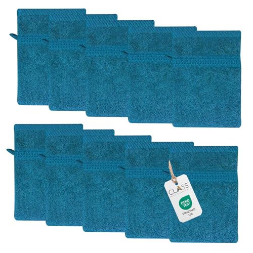 Class Home Collection Frottee Waschhandschuhe 16x21 cm – 10er Set Waschhandschuh – Besonders weiche & saugfähige Waschlappen aus 100% Baumwolle mit Aufhänger – Petrol Class Home Collection Frottee Waschhandschuhe 16x21 cm – 10er Set Waschhandschuh – Besonders weiche & saugfähige Waschlappen aus 100% Baumwolle mit Aufhänger – Petrol von Class Home Collection