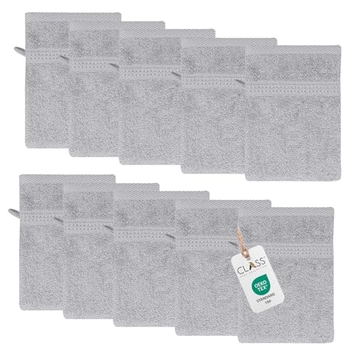 Class Home Collection Frottee Waschhandschuhe 16x21 cm – 10er Set Waschhandschuh – Besonders weiche & saugfähige Waschlappen aus 100% Baumwolle mit Aufhänger – Silber Class Home Collection Frottee Waschhandschuhe 16x21 cm – 10er Set Waschhandschuh – Besonders weiche & saugfähige Waschlappen aus 100% Baumwolle mit Aufhänger – Silber von Class Home Collection
