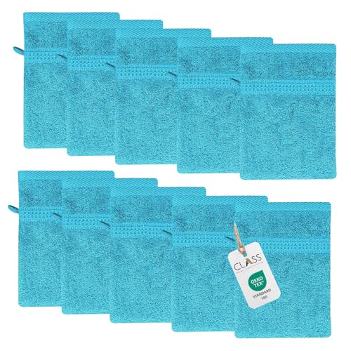 Class Home Collection Frottee Waschhandschuhe 16x21 cm – 10er Set Waschhandschuh – Besonders weiche & saugfähige Waschlappen aus 100% Baumwolle mit Aufhänger – Türkis Class Home Collection Frottee Waschhandschuhe 16x21 cm – 10er Set Waschhandschuh – Besonders weiche & saugfähige Waschlappen aus 100% Baumwolle mit Aufhänger – Türkis von Class Home Collection