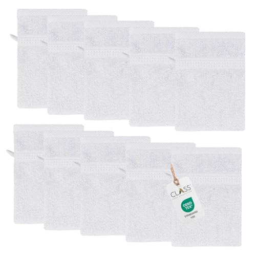 Class Home Collection Frottee Waschhandschuhe 16x21 cm – 10er Set Waschhandschuh – Besonders weiche & saugfähige Waschlappen aus 100% Baumwolle mit Aufhänger – Weiß Class Home Collection Frottee Waschhandschuhe 16x21 cm – 10er Set Waschhandschuh – Besonders weiche & saugfähige Waschlappen aus 100% Baumwolle mit Aufhänger – Weiß von Class Home Collection