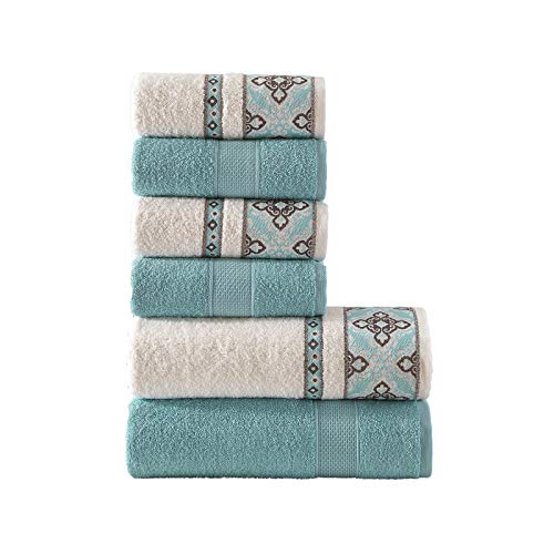 Class Home Collection Handtuch Set 6-teilig – 100% Baumwolle, Saugfähig & Weich – Handtücher Set 4er Handtücher 50x100 cm und 2er Duschtücher 70x140 cm – Ideal für Bad & Wellness Jacquard Alya Türkis Class Home Collection Handtuch Set 6-teilig – 100% Baumwolle, Saugfähig & Weich – Handtücher Set 4er Handtücher 50x100 cm und 2er Duschtücher 70x140 cm – Ideal für Bad & Wellness Jacquard Alya Türkis von Class Home Collection
