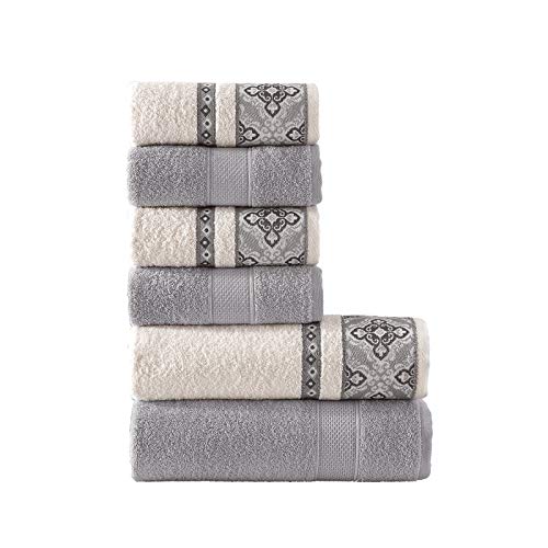 Class Home Collection Handtuch Set 6-teilig – 100% Baumwolle, Saugfähig & Weich – Handtücher Set 4er Handtücher 50x100 cm und 2er Duschtücher 70x140 cm – Ideal für Bad & Wellness Jacquard Alya Grau Class Home Collection Handtuch Set 6-teilig – 100% Baumwolle, Saugfähig & Weich – Handtücher Set 4er Handtücher 50x100 cm und 2er Duschtücher 70x140 cm – Ideal für Bad & Wellness Jacquard Alya Grau von Class Home Collection