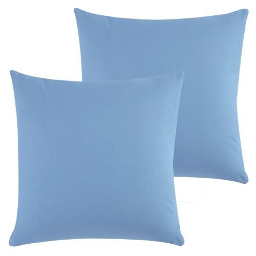Class Home Collection Kissenbezug 80x80 Baumwolle – Kissenbezüge 80x80 im 2er Set – Weiche Kissenhüllen 80x80 für Sofa & Bett – Kopfkissenbezug für Kissen 80x80 cm mit Reißverschluss – Hellblau von Class Home Collection