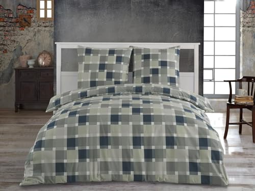 Class Home Collection Bettwäsche 200x200 Baumwolle Bettwäsche-Sets, Bettbezug 200 x 200 und Kissenbezug 80x80 - Weiche, Atmungsaktive Baumwoll Bettwäsche mit Reißverschluss Mare Grün von Class Home Collection