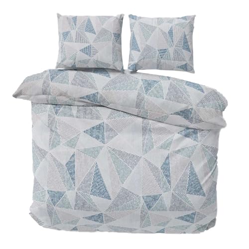 Class Home Collection Bettwäsche 200x220 Baumwolle Renforce 3 teilig Bettwäsche-Set mit Reißverschluss Triesta Blau von Class Home Collection