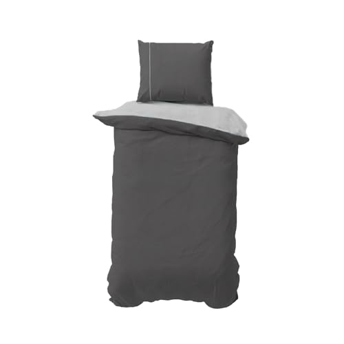 Class Home Collection Bettwäsche 155x220 Baumwolle – Ganzjahres Bettwäsche-Sets, Bettbezug und Kissenbezug 80x80 cm – Wendebettwäsche Doubleface mit Reißverschluss Anthrazit/Silber von Class Home Collection
