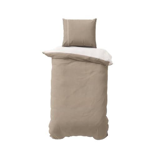 Class Home Collection Bettwäsche 155x220 Baumwolle – Ganzjahres Bettwäsche-Sets, Bettbezug und Kissenbezug 80x80 cm – Wendebettwäsche Doubleface mit Reißverschluss Cappuccino/Natur von Class Home Collection