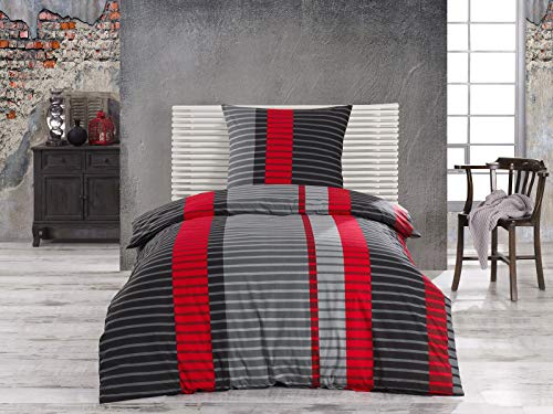 Class Home Collection Bettwäsche 155x220 Baumwolle – Ganzjahres Bettwäsche-Sets, weich & atmungsaktiv, Bettbezug und Kissenbezug 80x80 cm mit Reißverschluss Wind Rot von Class Home Collection