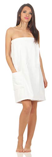 Class Home Collection Saunakilt Damen – Weiches Baumwolle Frottee Saunahandtuch mit Klettverschluss, ideal als Saunatuch, Saunazubehör, Hamamtuch, tragbare Badetücher für Sauna & Wellness, Weiß von Class Home Collection