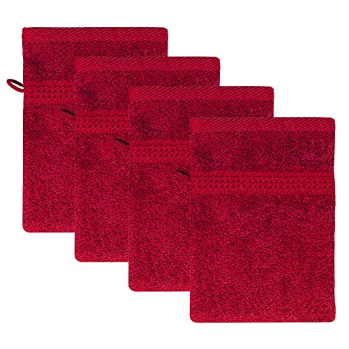 Class Home Collection Waschhandschuhe 16x21 cm | Frottee Waschlappen Set | 4er Waschhandschuh | 500 g/m² | 100% Baumwolle | Rot von Class Home Collection