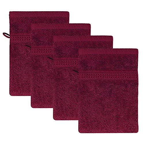 Class Home Collection Waschhandschuhe 16x21 cm | Frottee Waschlappen Set | 4er Waschhandschuh | 500 g/m² | 100% Baumwolle | Bordeaux von Class Home Collection