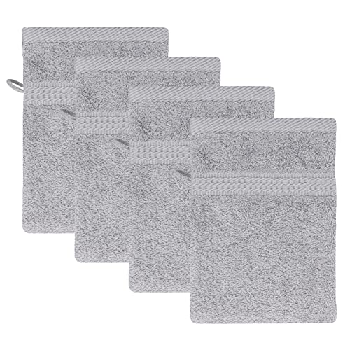 Class Home Collection Waschhandschuhe 16x21 cm | Frottee Waschlappen Set | 4er Waschhandschuh | 500 g/m² | 100% Baumwolle | Silber von Class Home Collection