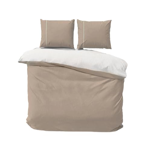 Class Home Collection Bettwäsche 200x220 Baumwolle – Ganzjahres Bettwäsche-Sets, Bettbezug und Kissenbezug 80x80 cm – Wendebettwäsche Doubleface mit Reißverschluss Cappuccino/Natur von Class Home Collection