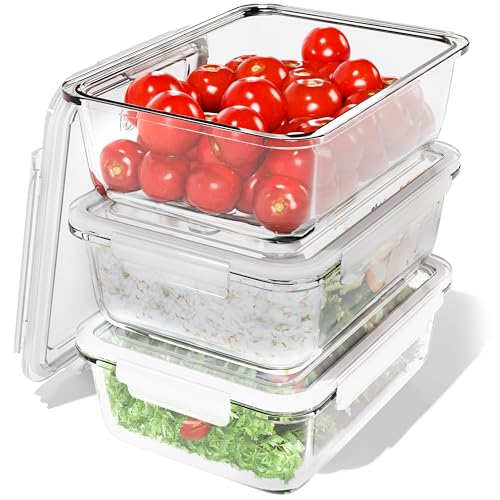 Classbach® Meal Prep Boxen, Glasbehälter mit Deckel 3er Set geeignet für Spülmaschine, Mikrowelle u. Ofen, Frischhaltedosen Glas für gesunde Ernährung, 3x 1040ml - C-FHD 4020 G, Transparent von Classbach