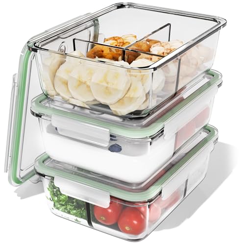 classbach® Meal Prep Boxen Glas mit Fächern | 3er Set | Glasbehälter mit Deckel | geeignet für Spülmaschine, Mikrowelle u. Ofen | Frischhaltedosen Glas mit Deckel | Glas Dosen mit Deckel C-FHDM 4021 G von Classbach