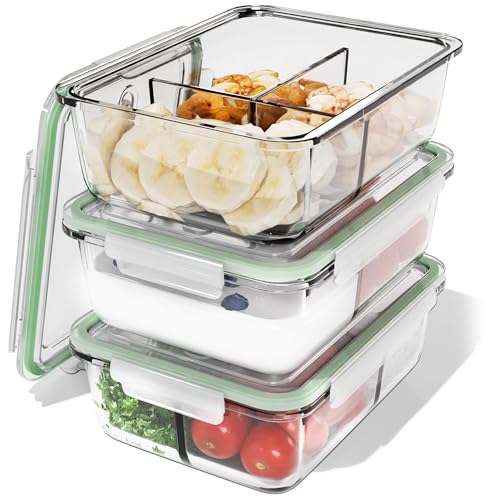 Classbach Meal Prep Boxen Glas mit 3 Fächern | Glasbehälter mit Deckel geeignet für Spülmaschine, Mikrowelle & Ofen | Frischhaltedosen für gesunde Ernährung | 3x 1000ml | C-FHDM 4021 G von Classbach