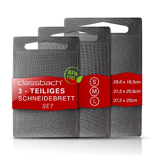 Classbach® 3er Schneidebrett-Set Kunststoff | Küchenschneidebrett mit Saftrinne | BPA frei aus PP | Schneidebrettchen Saftrille lebensmittelecht | C-SB 4012 K hellgrau von Classbach