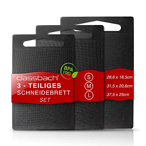 Classbach 3er Schneidebrett-Set Kunststoff, Spülmaschinen geeignet, Küchenschneidebrett mit Saftrinne BPA frei aus Kunststoff, Schneidebrettchen, lebensmittelecht, schwarz, C-SB 4012 K von Classbach