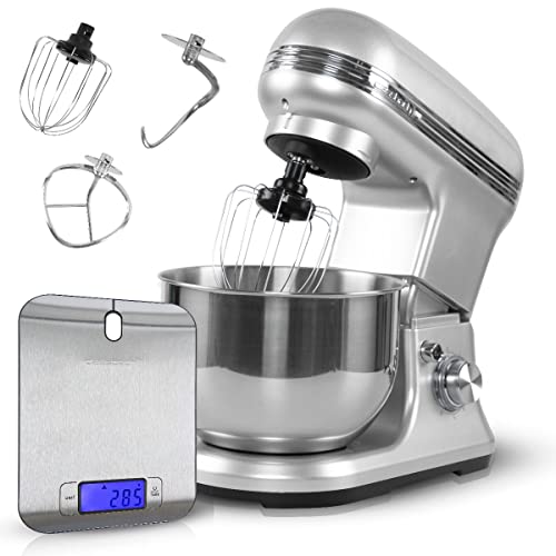 Classbach C-KM 4004 W Food Processor Set with Digital Kitchen Scales 1200 Watt Motor with 6 Speeds Quiet Mixing Machine 5 Litre Bowl Including 3 Attachments and Splash Guard von Classbach