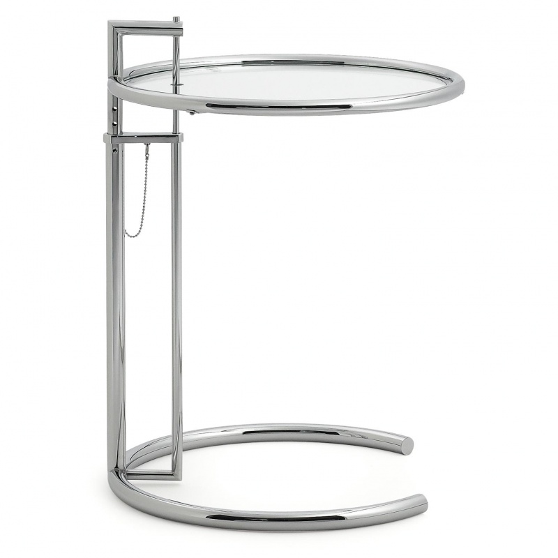ClassiCon - Adjustable Table E 1027 Beistelltisch - transparent/Kristallglas/Ø52cm/höhenverstellbar H 64-102cm/Gestell chrom von ClassiCon