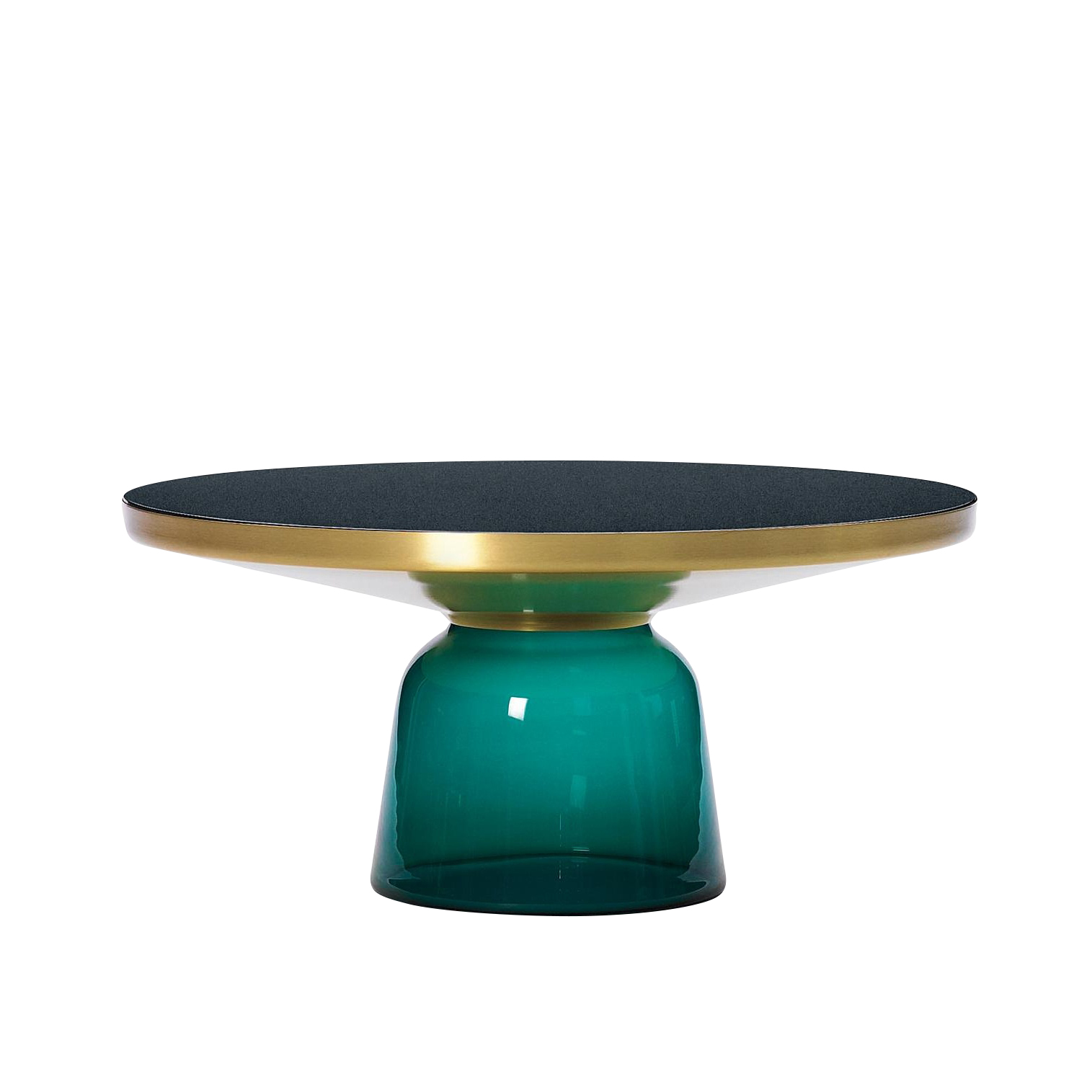 ClassiCon - Bell Coffee Table Kaffeetisch Messing - smaragd-grün/Kristallglas/H 36cm/Ø 75cm/Glasfuß HxØ 25x32cm/Metallaufsatz Messing massiv von ClassiCon