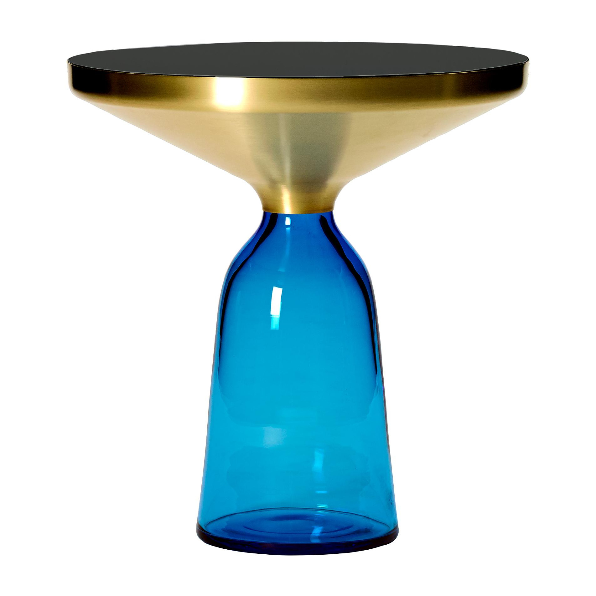 ClassiCon - Bell Side Table Beistelltisch Messing - saphir-blau/Kristallglas/H 53cm/Ø 50cm/Glasfuß HxØ 37x22cm/Metallaufsatz Messing massiv von ClassiCon