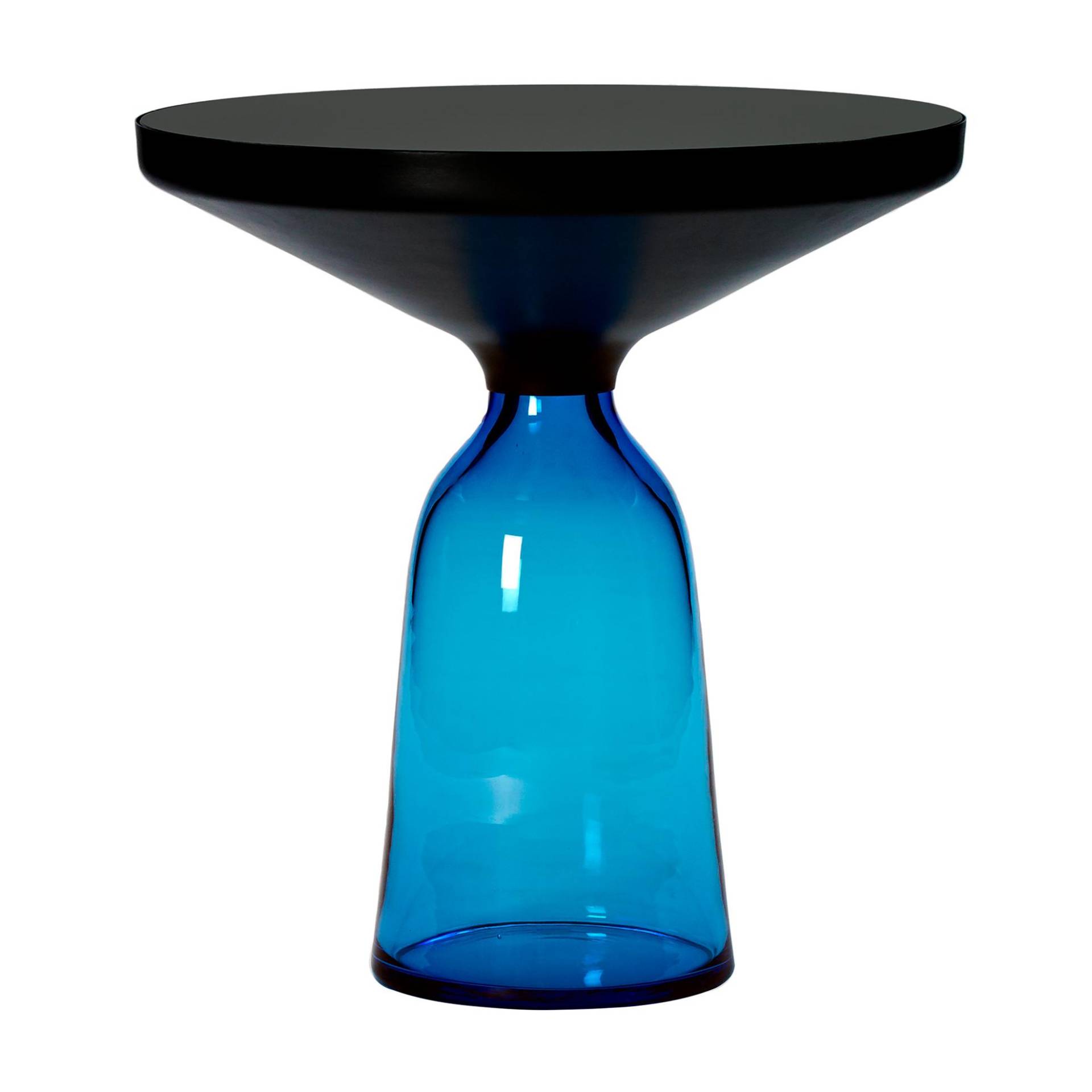 ClassiCon - Bell Side Table Beistelltisch Stahl - saphir-blau/Kristallglas/H 53cm/Ø 50cm/Glasfuß HxØ 37x22cm/Metallaufsatz Stahl massiv schwarz brünie von ClassiCon