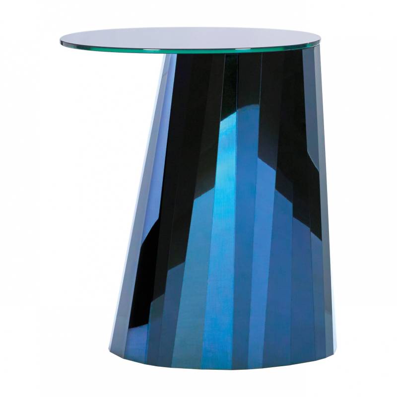 ClassiCon - Pli Beistelltisch hoch - saphir-blau/Kristallglas 53x42cm/H 65cm/Filzgleiter schwarz/Gestell Edelstahlblech glänzend Ø47cm von ClassiCon