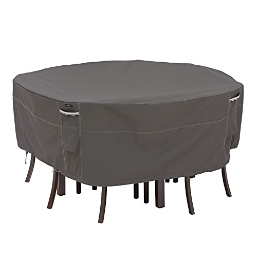 Classic Accessories Ravenna runde Abdeckung für Gartentisch & Stühle, Dark Taupe/Mushroom/Espresso (178cm, Large) von CLASSIC ACCESSORIES