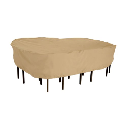 Classic Accessories Terrazzo 58262-EC Abdeckung für Terrassentische und Stühle, wasserabweisend, rechteckig, oval, Sandfarben von Classic Accessories