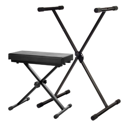 Classic Cantabile Keyboardständer und Keyboardbank ECO Deluxe Set - 5-Fach höhenverstellbar Keyboardstativ - Bequeme Sitzbank für E-Piano, Keyboard und Stagepiano - Schwarz von Classic Cantabile