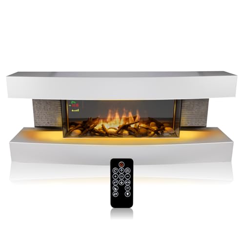 Classic Fire Montreal Elektrokamin mit Heizung – Elektroheizung 2000W - Kaminofen mit Heizung, Fernbedienung und Timer - Elektroherd mit LED-Flammen - Freistehend - Weiß von Classic Fire