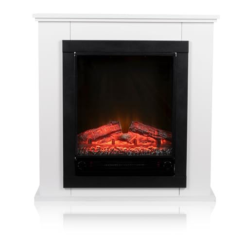 alpina Geneva Elektrokamin mit Heizung – Elektroheizung 1800W - Kaminofen mit Heizung, Schalttafel und Timer - Elektroherd mit LED-Flammen - Freistehend - Weiß von Classic Fire