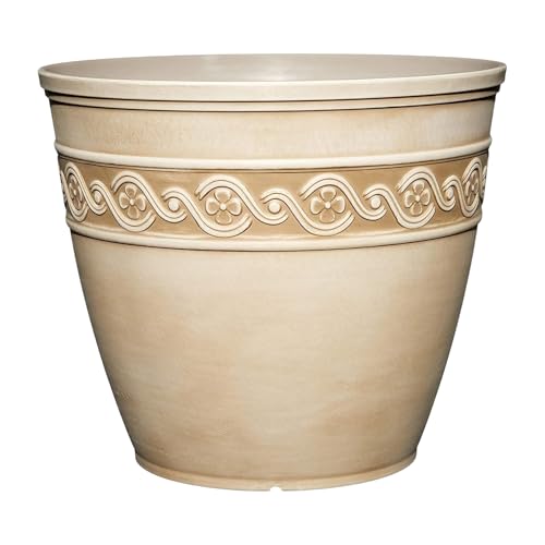 Classic Home and Garden Korinthisches Harz Pflanztopf - Outdoor & Indoor Pflanztopf - Runder Übertopf für Pflanzen & Blumen (33.0 cm Desert Tan, 1 Stück) von Classic Home & Garden