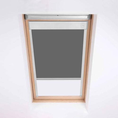 Dachfenster-Jalousie für Keylite-Dachfenster, Verdunkelungsrollo, Grau, silberfarbener Aluminiumrahmen (T01 (sichtbares Glas, Größe 370 x 558)) von Classic Roof Blinds