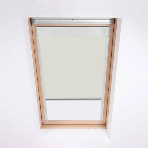 Dachfensterrollo für Fakro Dachfenster – Verdunkelungsrollo – Silberfarbener Aluminiumrahmen (55/78 (Code 01)) – cremefarben von Classic Roof Blinds