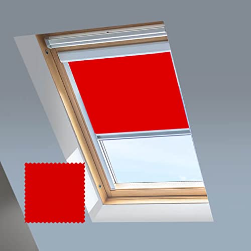 Dachfensterrollo für VELUX Dachfenster – Verdunkelungsrollo – Silberner Aluminiumrahmen (MK06, Rot) von Classic Roof Blinds