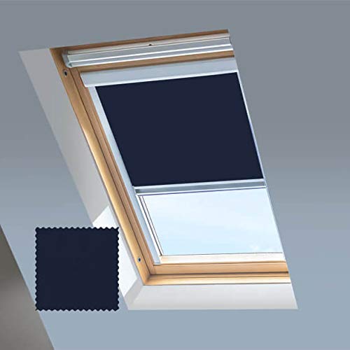 Dachfensterrollos für Velux Dachfenster, Verdunkelungsrollo, Silberner Aluminiumrahmen (MK08, Marineblau) von Classic Roof Blinds