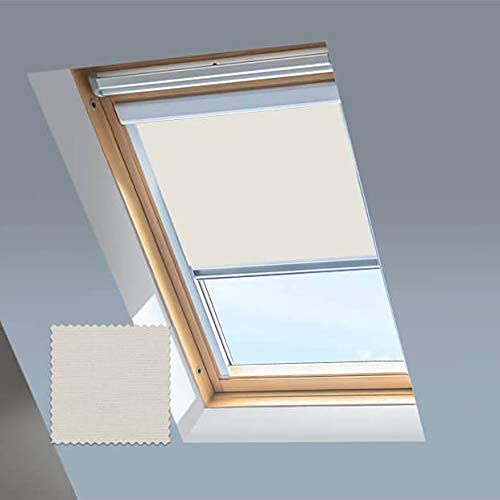 Dachfensterrollo für VELUX Dachfenster – Verdunkelungsrollo – silberfarbener Aluminiumrahmen (M08, cremefarben) von Classic Roof Blinds