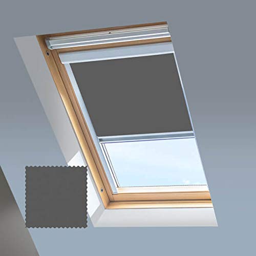 Dachfensterrollo für Velux Dachfenster, Verdunkelungsrollo, Grau, silberfarbener Aluminiumrahmen (M04) von Classic Roof Blinds