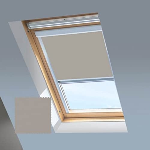 Dachfensterrollo für Velux Dachfenster, Verdunkelungsrollo, Silberner Aluminiumrahmen (MK08, Hellgrau) von Classic Roof Blinds