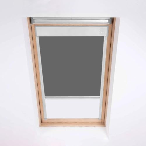 Dachfensterrollo für Velux Dachfenster, Verdunkelungsrollo, silberfarbener Aluminiumrahmen (MK06, Grau) von Classic Roof Blinds