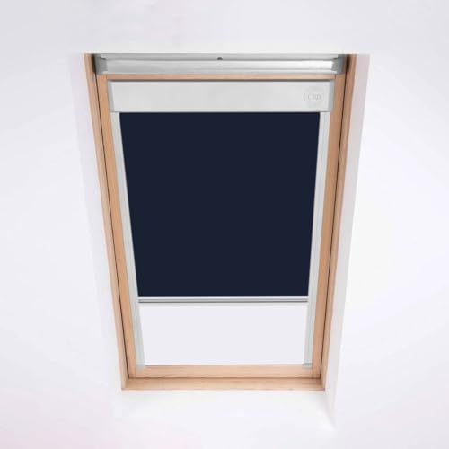 Dachfensterrollos für Fakro-Dachfenster, Verdunkelungsrollo, Midnight Navy, Silberfarbener Aluminiumrahmen (78/140 (Code 7)) von Classic Roof Blinds