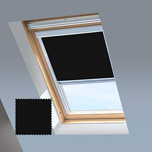 Dachfensterrollo für Velux Dachfenster, Verdunkelungsrollo, silberfarbener Aluminiumrahmen (SK06, Schwarz) von Classic Roof Blinds