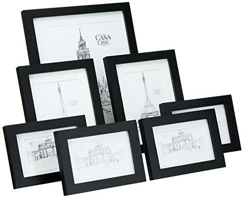 Classic von Casa Chic Foto-Rahmen mit Glas Fronten und Bild Reittiere, Holz, schwarz, 2 cm Breite, Set von 7 von Classic by Casa Chic