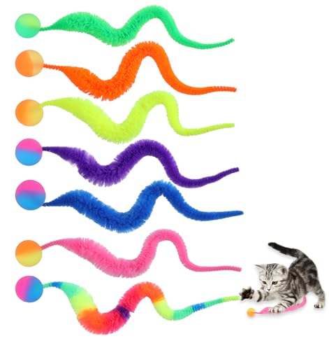Classicseali 7 Stück Wackelball für Katzen,Bunte Wiggly Ball Katze,Interaktive Katzenspielzeug Wurm,Gewundene Flauschige Wurm Katzenspielzeug für Katzenparty Zoohandlung und Haushalt von Classicseali