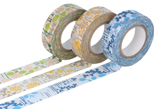 Classiky INNSPIRO Masking Tape Washi Little Garden Masking Tape Set 3 verschiedene Farben, 15 mm x 15 m. von Classiky
