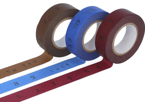 Classiky Set mit 3 Masking Tape Washi Nummern sortiert Farben 15 mm x 15 m. von Classiky